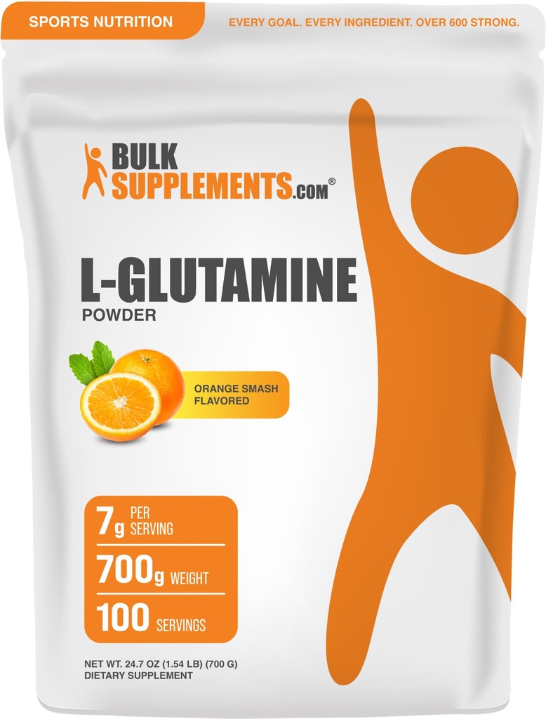 BulkSupplements.com L-Glutamine Powder - Glutamine Supplement, Amino Acid Supplement - Orange Smash Flavor, 7g per Serving, 700g (1.5 lbs) (Pack of 1)