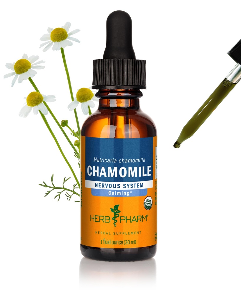 Herb Pharm Certified Organic Chamomile Liquid Extract för Calming Nervous System Support - 1 Ounce (DCHAM01)