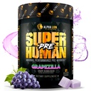 ALPHA LION Superhuman Pre Workout Powder, Beta Alanine, L-Taurine & Tri-Source koffein för hållbar energi och fokus, Nitric Oxide & Citrulline för pump (21 portioner, Grapezilla)