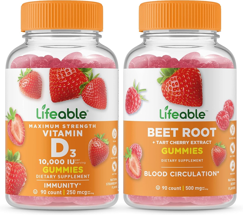 Livlig vitamin D 10000 IE + Beet Root, Gummies Bundle - Great Tasting, Vitamin Supplement, Gluten Free, GMO Free, Chewable Gummy