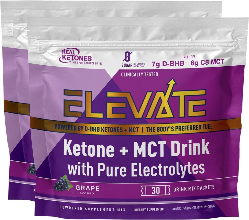 Real Ketones Exogena Keto D BHB + MCT + Electrolytes, koffeinfri dryck Mix Powder, Grape Tart för snabb ketos (56 portioner)