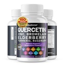 Quercetin Bromelain Zink Vitamin D3 Elderberry Turmeric Rosemary Bilberry Sage Odorless Garlic Green Tea Milk Thistle Oregano -150 Capsules- Made in USA