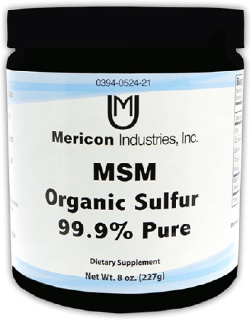 Mericon Industries MSM Organic Sulfur Powder | MSM Supplement för inflammation, hårväxt, hälsosam hud och ökad energi | Icke-GMO, Vegan, Gluten Free, Soy Free (8oz)