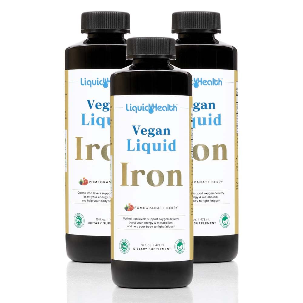 LIQUIDHEALTH Vegan Liquid Iron Supplement med SunActive & Ferrochel Fe - Natural Energy, Immune System & Metabolic Support, Öka Mental Clarity, Prenatal / Postnatal - USA Made, Non-GMO (3 Pack)