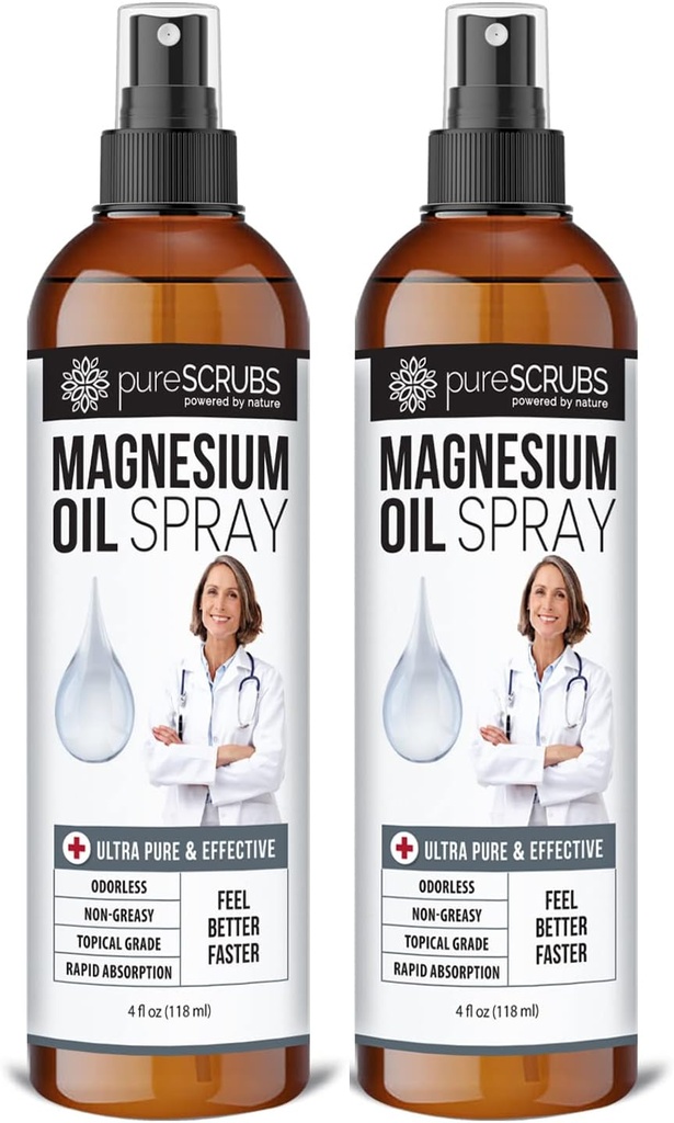 Pure Topical Magnesium Oil Spray, Ultra Fast Absorption för bättre hälsa, Pure Zechstein Brine - (2 flaskvärdepaket)