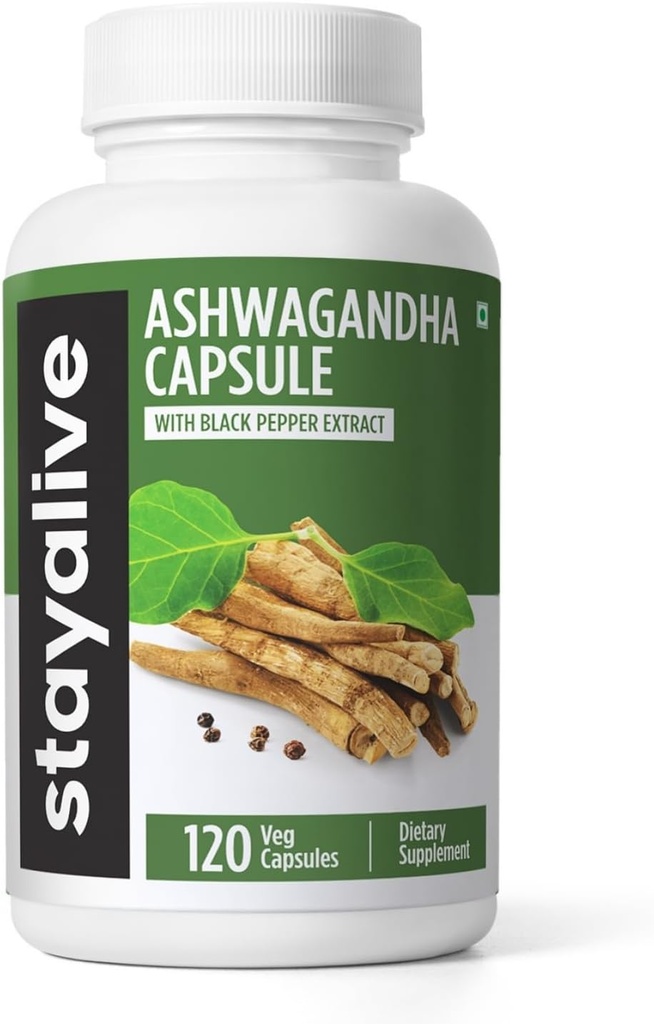 STAY Ashwagandha med Black Pepper, 10:1 Extract, 120 piller, 100% Pure Root Powder, Extra Strength Capsules, Non-GMO & Gluten Free Ashwagandha Supplements för kvinnor och män