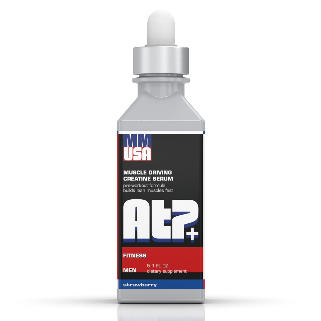 MMUSA ATP+ för Män Pre-Workout Creatine Serum. omedelbar energi, kraft, styrka och uthållighet. Boosts Muscle Growth, Bodybuilding Performance. med Amino Acids & Glucosamine. Strawberry, 5.1 Fl Oz