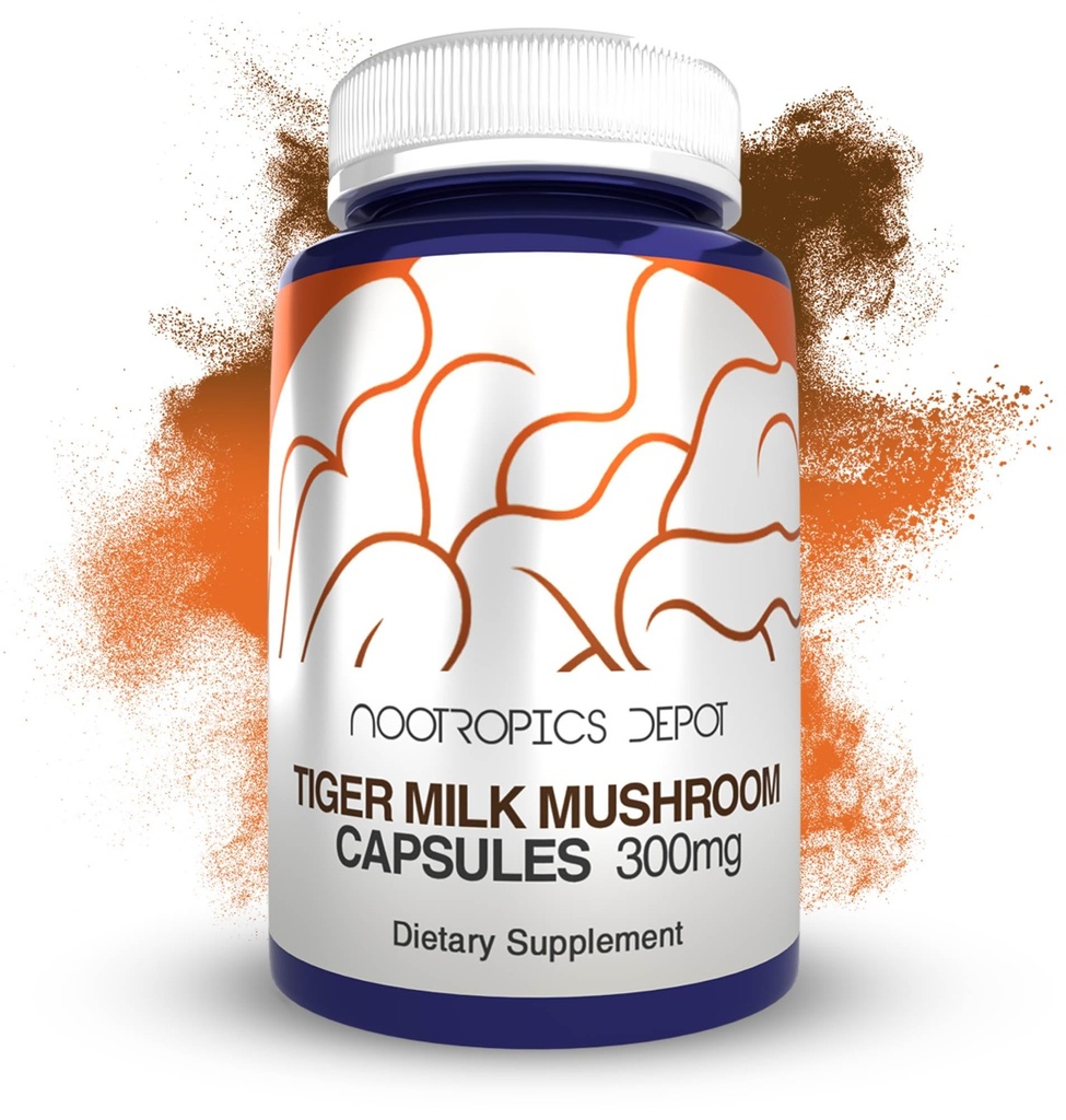 Nootropics Depot Tiger Milk Mushroom Capsules | 300mg | 60 greve | Lignosus rhinocerus Sclerotium | Kognition, Histamine och andningsstöd