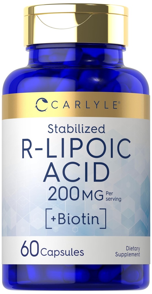 Carlyle R-Lipoic Acid 200mg | 60 kapslar | Stabiliserad RLA med Biotin | Non-GMO, Gluten Free