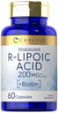 Carlyle R-Lipoic Acid 200mg | 60 kapslar | Stabiliserad RLA med Biotin | Non-GMO, Gluten Free