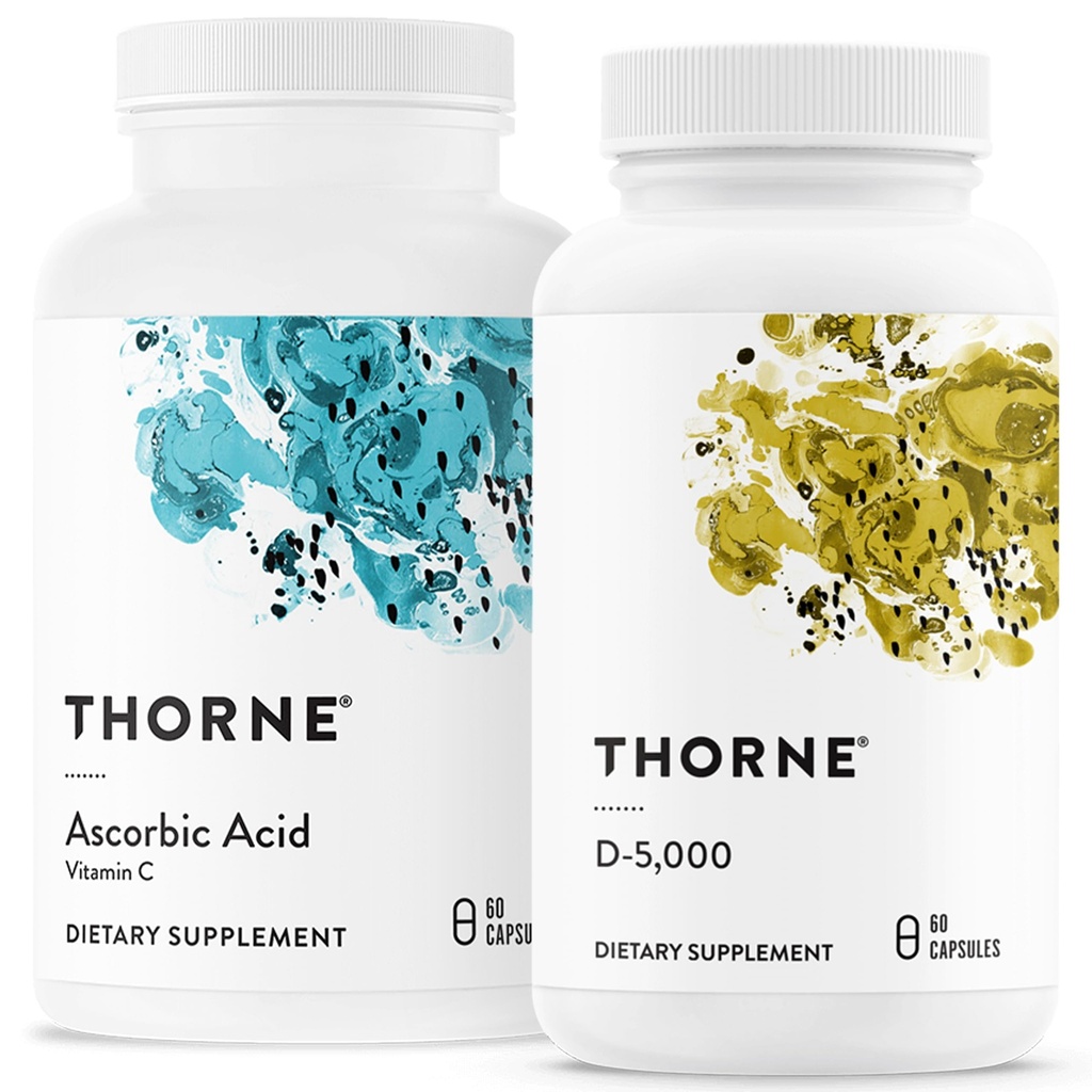THORNE - Immune & Wellness Support Bundle - Asorbic Acid & Vitamin D-5000 - Antioxidant & immunfunktion - 60 portioner