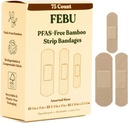 FEBU Eco-Friendly Bamboo Fabric Bandages | PFAS Free Flexible Fabric Bandages | Natural Hypoallergenic Bandage for Scrapes, Cuts & First Aid | Fullt komposterbar, Latex Free Bandage | 75 Count Strip