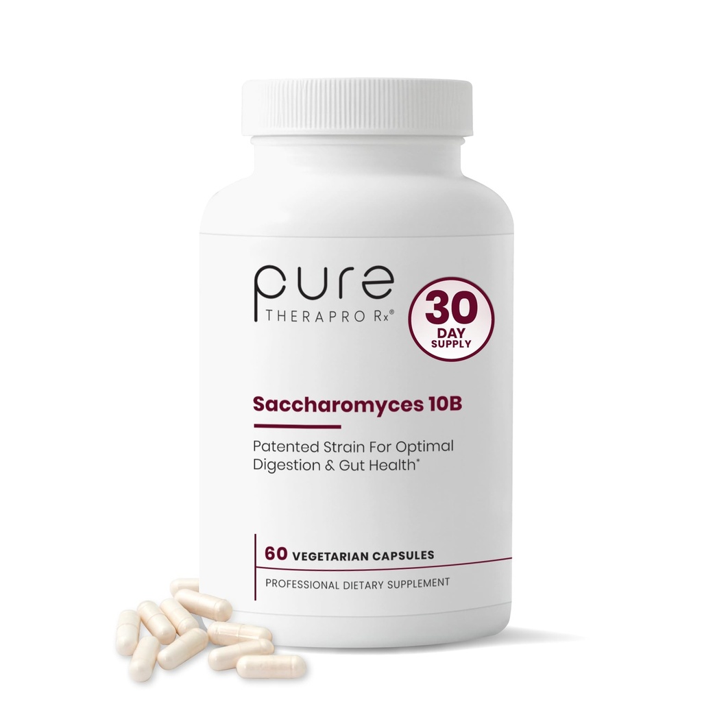 Saccharomyces Boulardii Probiotics 10 Billion CFU - Tillverkad i USA | Inga fillers, Patented Strain: Lynside CNCM I-3799 Probiotika för män och kvinnor | Pure TheraPro Rx - 60 kapslar