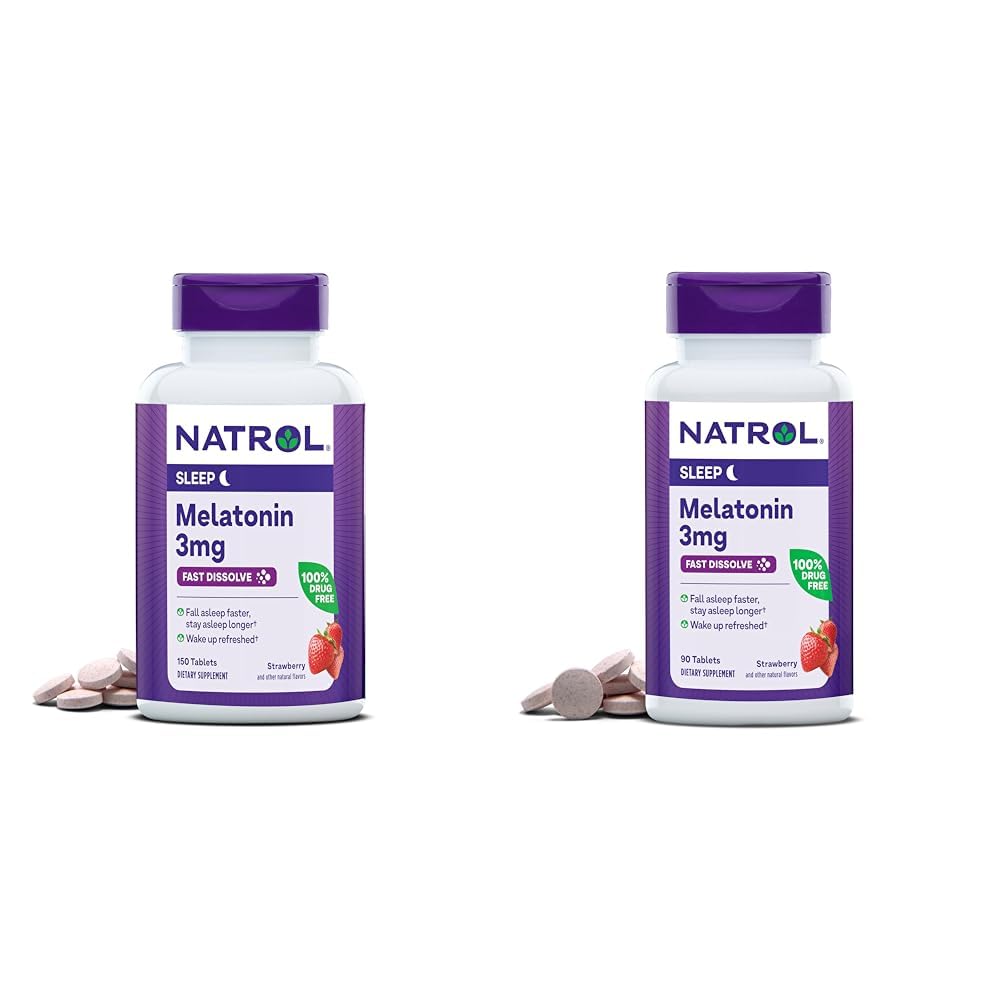 Natrol Melatonin 3mg Strawberry Fast-Dissolve 150 tabletter 150 Day Supply & 90 tabletter 90 Day Supply Sleep Aid