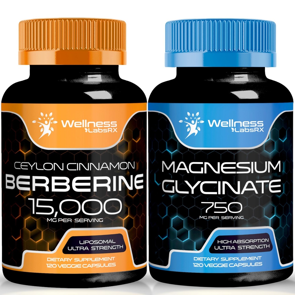 Berberine Supplement 1500mg - Liposomal Berberine med Ceylon Cinnamon - Magnesium Glycinate Capsules - 750mg - Magnesium Supplement High Absorption Supplement