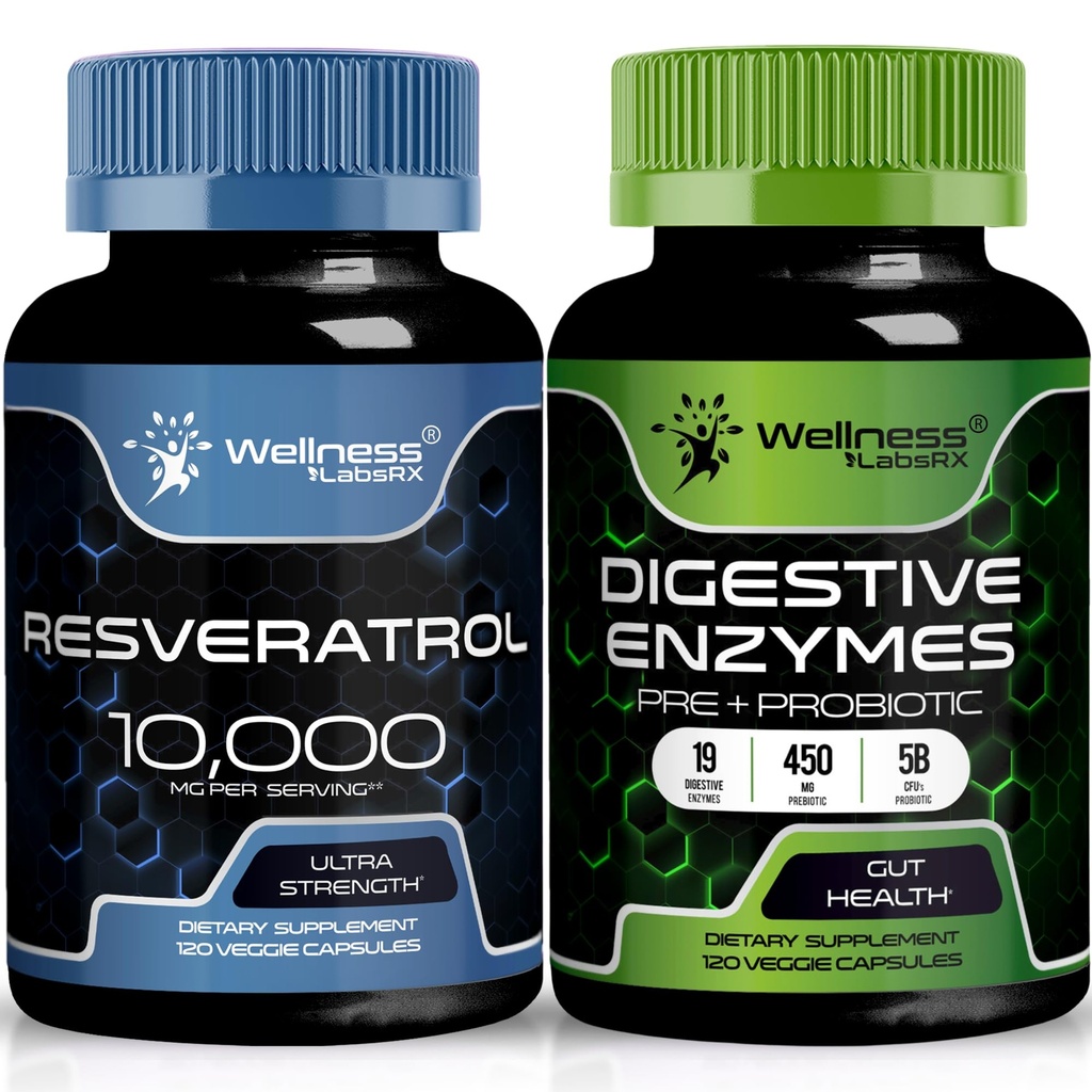 WELLNESS LABSRX Resveratrol Capsules 10.000mg - Digestive Enzymes 450mg