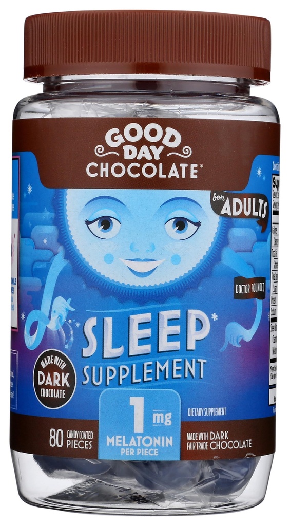 Good Day Dark Chocolate Melatonin för vuxna [80 greve] - Fair Trade Non-GMO Dark Milk Chocolate med Chamomile och Melatonin 1 mg - Adult Melatonin, Adult Natural Sleep Aid Supplement