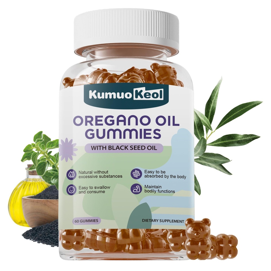 Oil of Oregano with Black Seed Oil Gummies, Oregano Oil Gummies, Black Seed Oil Supplements with Elderberry, Olive Leaf, Zinc, Vitamin D3, Vitamin E, Immune Digestive Support, Vegan Non GMO, 60 Counts