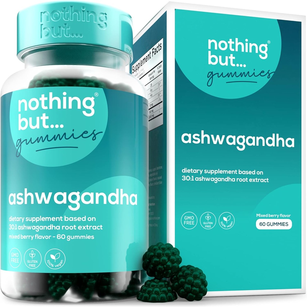 Ashwagandha Gummies för kvinnor och män, Ashwagandha Root, kosttillskott för att hjälpa till att minska stress, immunitet och förbättra sömn, Gluten Free & Non GMO, 60 Vegan Ashwagandha Gummies