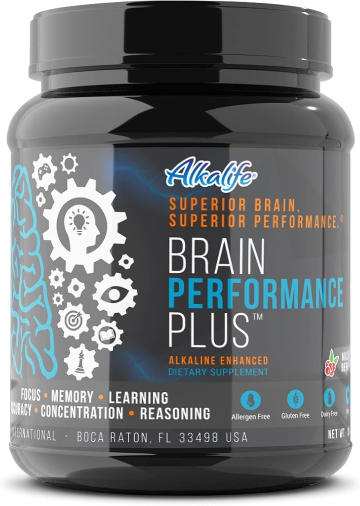 Alkalife Brain Performance Plus - Första alkaliska förbättra Nootropic för att maximera kognitiv potential, öka minnet, fokus och mental klarhet och stödja övergripande hjärnhälsa - 10oz