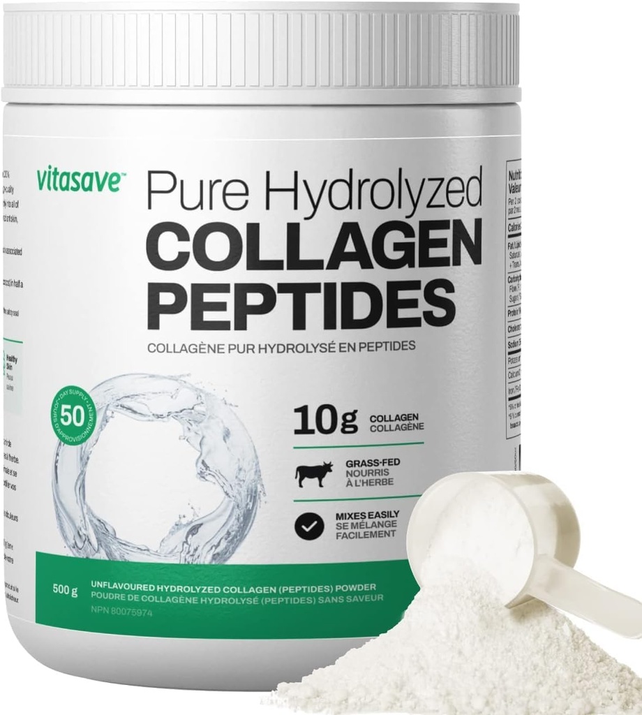 Vitasave Collagen Peptides Powder - 10g Hydrolyzed Collagen per portion - Osmakad, Grass-Fed, Keto Friendly - Skin, Hair, Nails & Joint Support - 500g