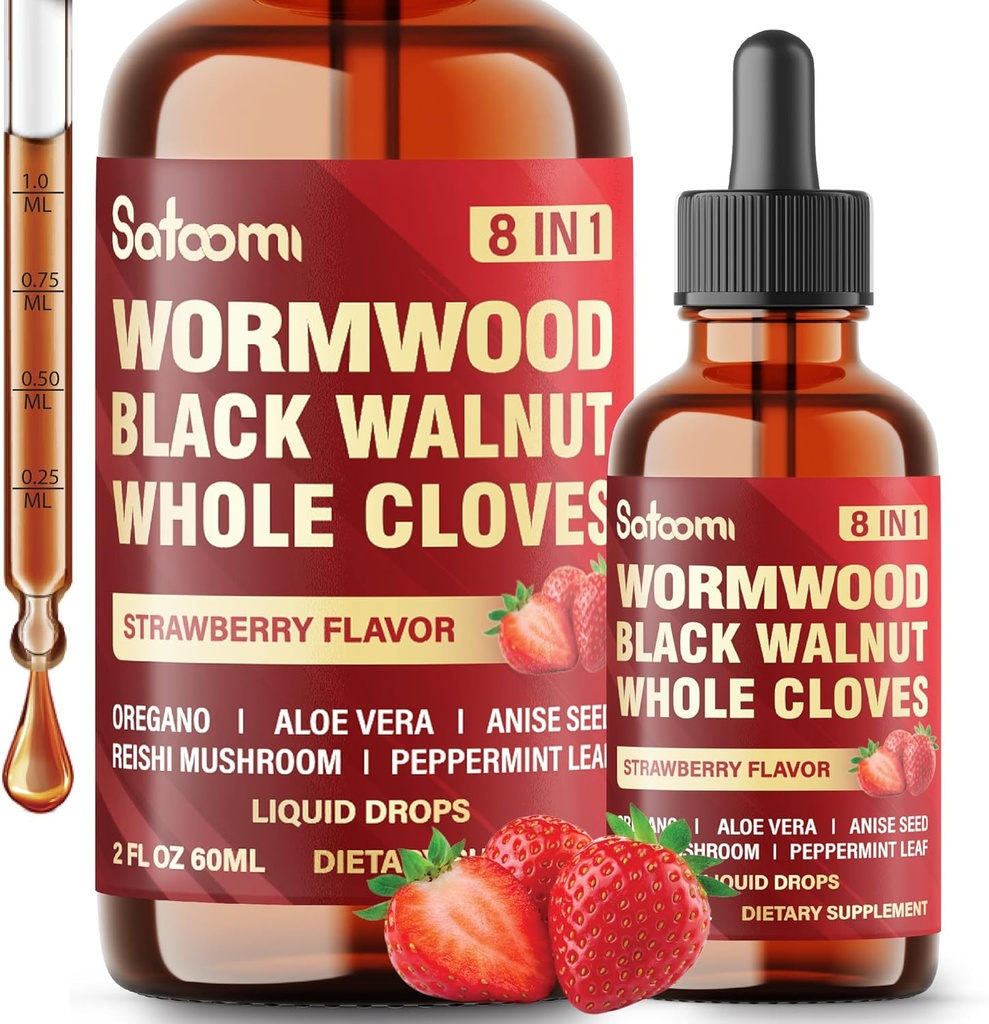 Satoomi 8in1 Wormwood Liquid Drops med Black Walnut, Whole Cloves och 5 More - 60ml för 60 dagars leverans