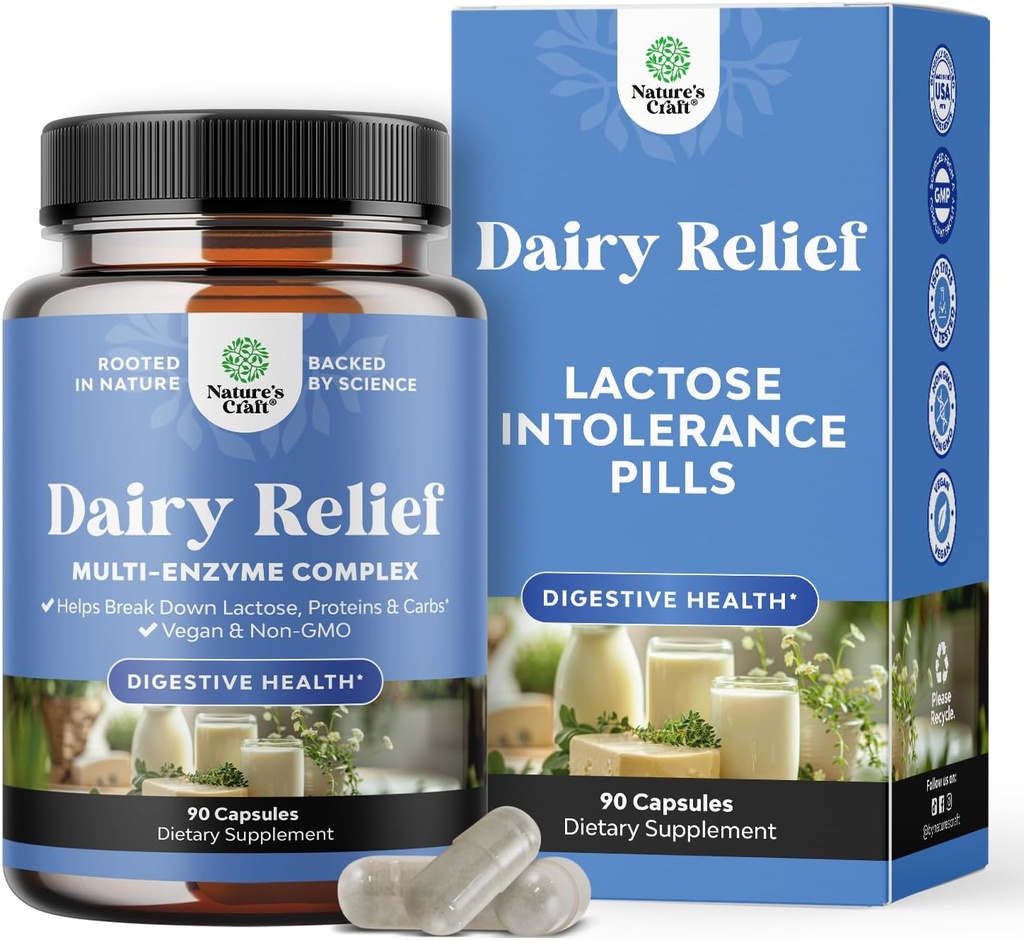 Lactose Intolerance Pills 90 Days Supply - Fast Acting Dairy Digestive Enzymes - Dairy Relief Pills för Digestion, Bloating, Gas och Carb Protein - Digestion Supplement för Lactose Intolerance Relief