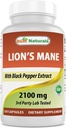 Bästa Naturals Lions Mane Mushroom Supplement 2100mg - 120 kapslar - Stöder Mental Clarity, Focus & Immune Health - Tillsatt svartpeppar för maximal absorption