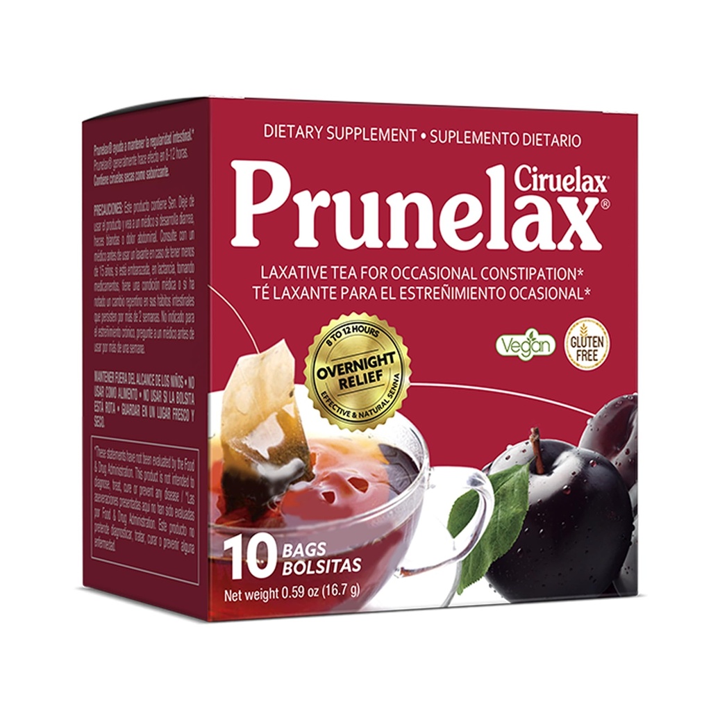 Prunelax Ciruelax Regelbunden Styrka Laxerande Teväskor - Tillverkad med naturliga Senna Extrakt, för yrkesmässig förstoppning, Senna Extract - 10 väskor