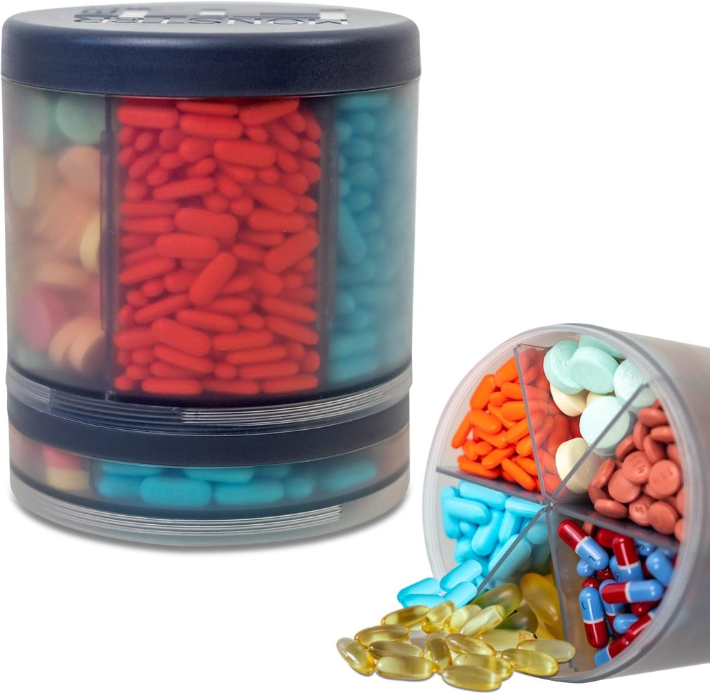 Monster Extra-Large Pill Organizer (5 "Tal x 4.25" Wide) - 10 Justerbara kompartement, Easy Dispense Medication & Supplement Dispenser, Monster Fit 10