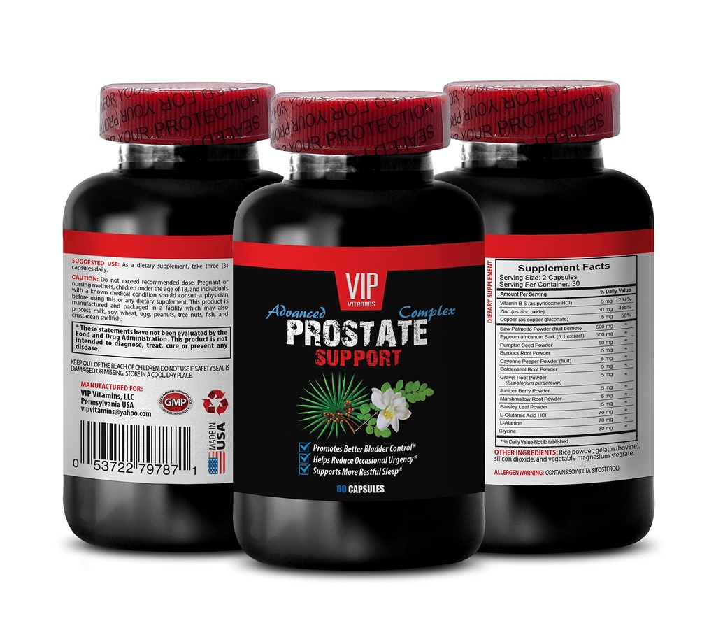 Saw Palmetto and Prostate - Prostate Support - Pygeum africanum and Prostate Wellness, Red Raspberry Leaf Benefits, Graviola for Balance, Green Tea for Prostate Wellness 1 Bottle 60 Capsules
