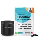 Komplettera Vegan Multivitaminer för kvinnor & Men- Omega 3 DHA+EPA, Vitamin B12, Vitamin D3 K2, Zink, Selenium, Magnesium, Iodine Supplement- Immune Support-90 Count, Inkluderar Jar