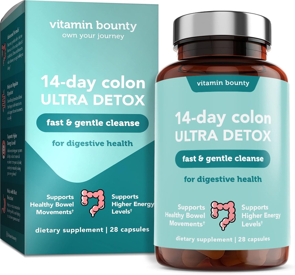 Vitamin Bounty 14-Day Colon Ultra Detox Cleanse - Gentle Colon Cleanse, Colon Cleanser Detox, Soothing Gut Cleanse, Support Gut Health och Regelbundna tarmrörelser, Digestive Health - 28 kapslar