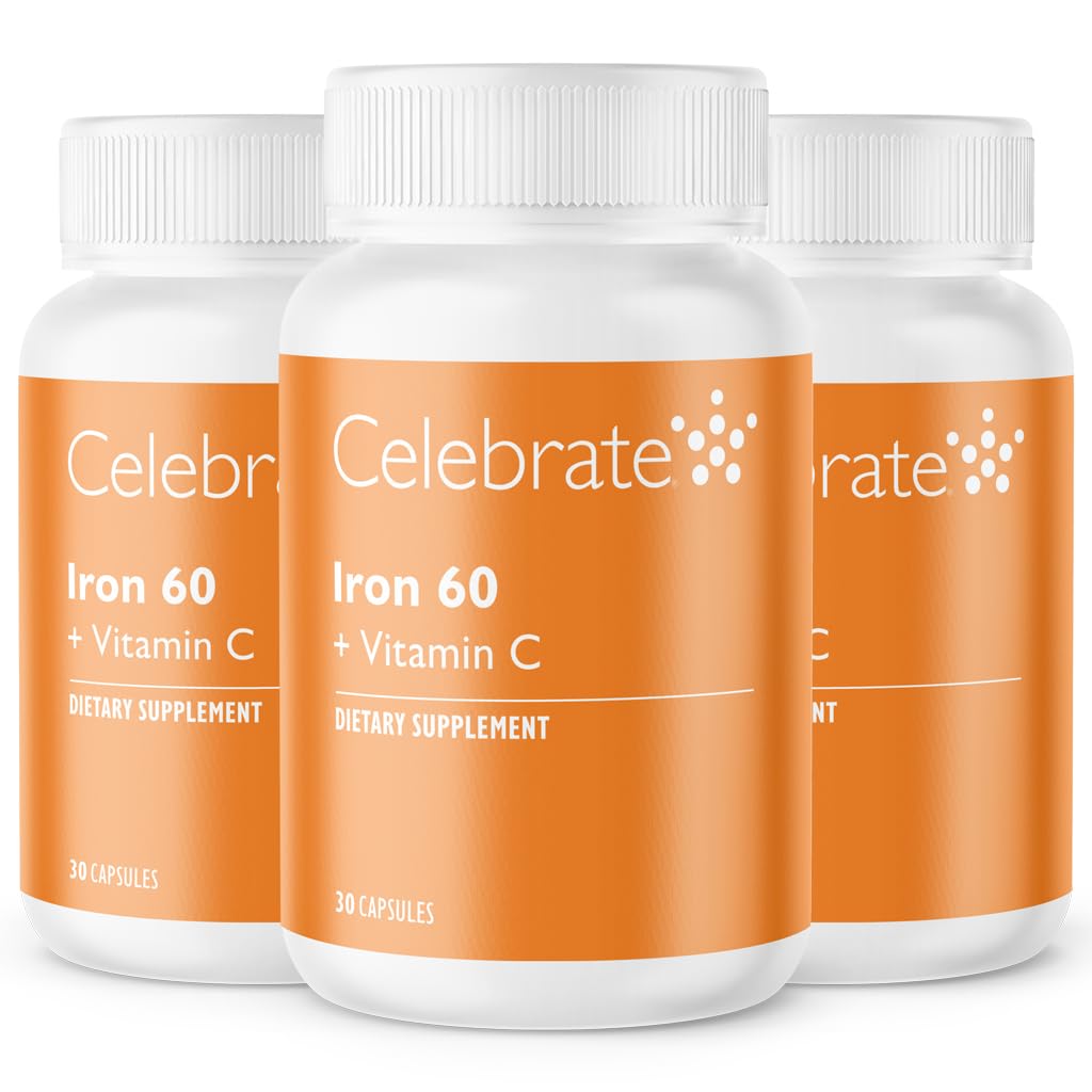 Celebrate Vitamins Iron Supplement med vitamin C - 60mg Iron, 60mg Vitamin C, Bariatric Vitamins för WLS-patienter, Vertikal Sleeve & Gastric Bypass Surgery (90 kapslar)