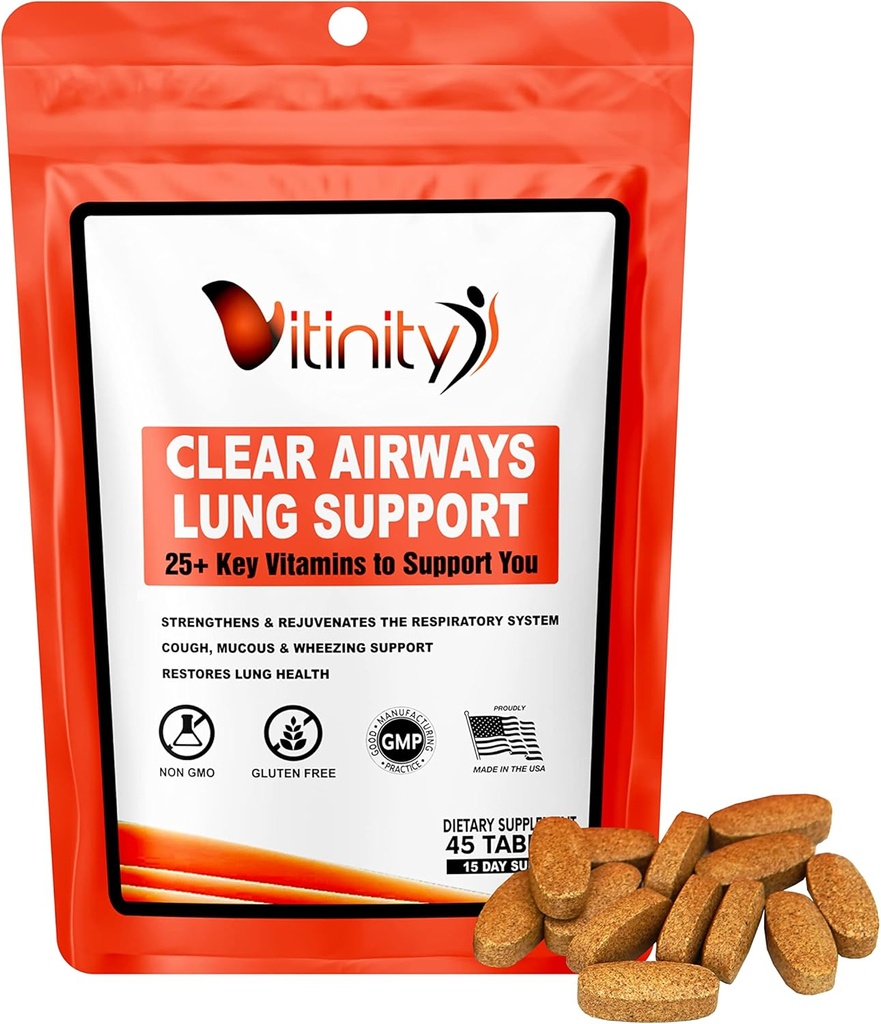 VITINITY Lung Cleanse Respiratory Immune Support Supplement,25+Key Ingredient Lung Health Detox för andning, astma, Seasonal Allergy Tablet (15 dagar)
