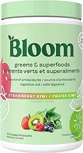 Bloom Nutrition Superfood Greens Powder, Digestive Enzymes med probiotika och prebiotika, Gut Health, Bloating Relief för kvinnor, Chlorella, Juice Mix med Beet Root Powder, 25 SVG, Strawberry Kiwi