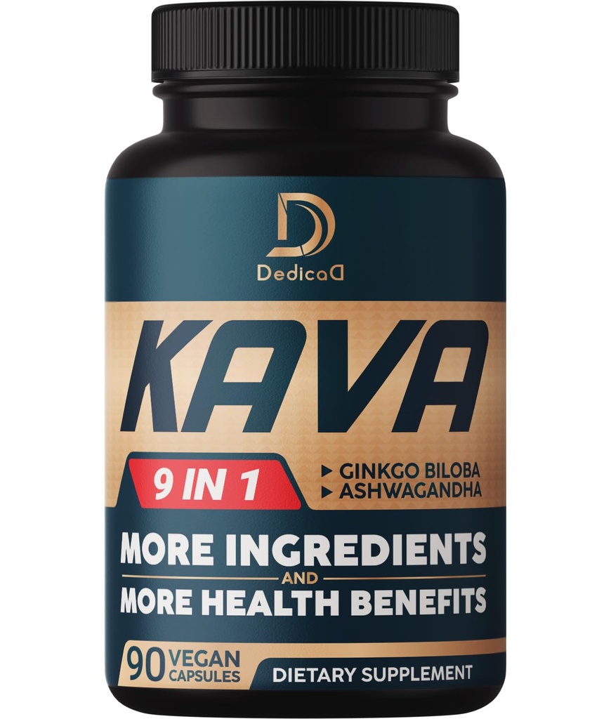 Kava Kava Kava Capsules - 3 månaders leverans - 9 örter med Ginkgo Biloba, Ashwagandha Root, Andean Cocoa, Graviola Leaf, Chamomile, Valerian, Lemon Balm & Skullcap - Support Mood & Immune - 90 piller