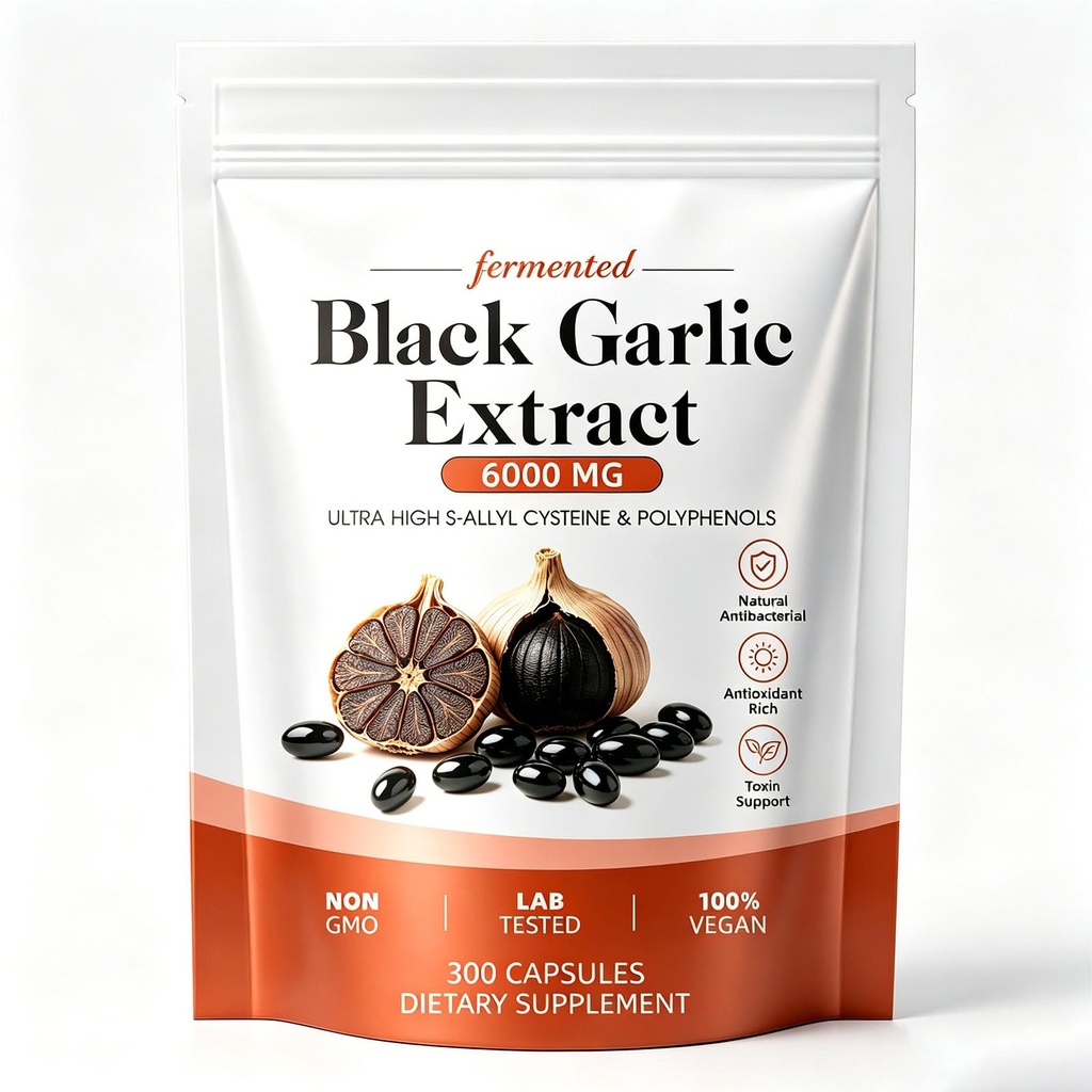 Fermented Aged Black Garlic Extract Supplement，Pure Vegetarian Formula Daily Nutritional Supplement with Dual Functions Energy Enhancement Intestinal Health, 300 Softgels