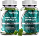 Kalium 3 i 1 Komplex Gummies Sugar Free, Ny Formel med 99mg Kaliumcitrat, Kaliumklorid, Kaliumglukonat, Leg kramper och muskeltillskott, 120 Tuggbara