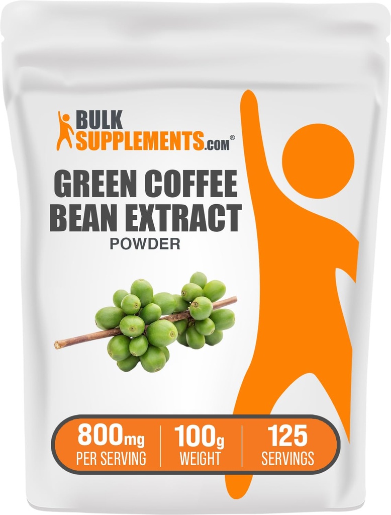 BulkSupplements Green Coffee Bean Extract Powder - Green Coffee Bean Supplements - Energy Support, Gluten Free, 800mg per Servering, 100g (3,5 oz) (Pack of 1)