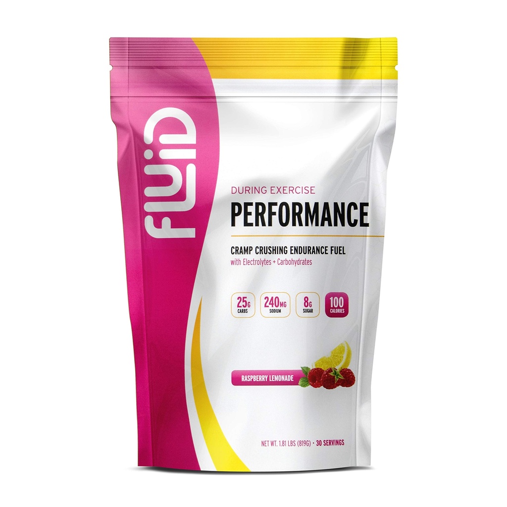 Fluid Performance - Low Sugar Endurance Fuel Sports Drink Mix with Electrolytes, All Natural Ingredients, Gluten-Free for Before or During Exercise (Raspberry Lemonade, 30 Serving)
