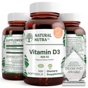Natural Nutra Supreme Vitamin D3 400 IE Softgels, hjälper till att öka immun, stödja lungor hälsa, solsken vitamin, hjälper till att förbättra kardiovaskulär hälsa, ben och tänder styrka, glutenfri, 100 Softgels