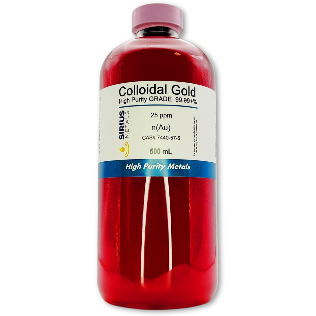 True Colloidal Gold - 25 ppm - 99,99 +% Purity - 500 ml (16,9 Fl Oz) i Clear BPA-Free Plastic Bottle - Tillverkad i USA