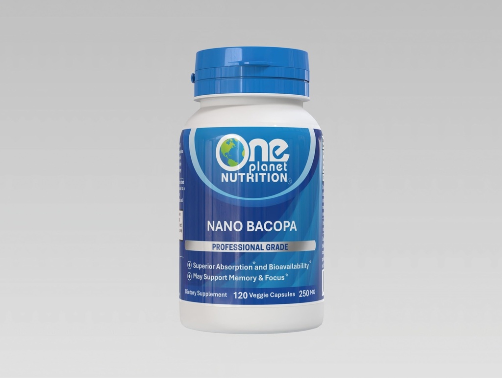 One Planet Nutrition Nano Bacopa 250 mg Veggie Capsules (120 Count), Bacopa Monnieri Extract, Nano for Easy Absorption, Enhances Memory & Focus, Non-GMO, Vegan, Gluten-Free, Herbal Supplement