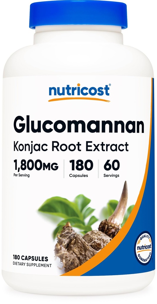 Nutricost Glucomannan 1,800mg Per servering, 180 kapslar - Naturlig fiberkälla, icke-GMO, Glutenfri