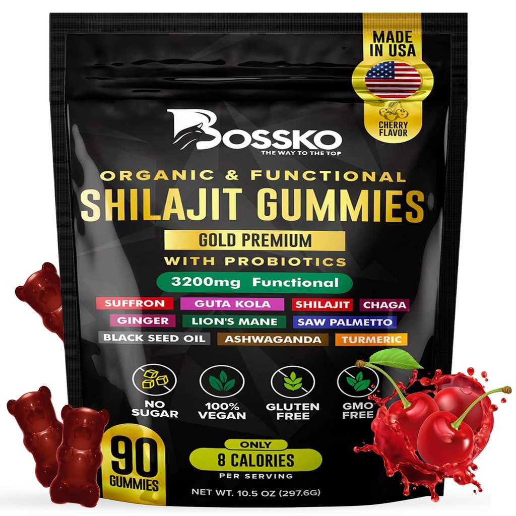 3200 MG Pure Himalayan Shilajit Gummies Organic for Men & Women with Probiotics & Magnesium Ashwagnadha Chaga Turmeric Fulvic Acid 105+ Trace Minerals I Vegan Non-GMO I Lab Tested I 90 Count