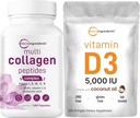Micro Ingredients Multi Collagen Pills & Vitamin D3 5,000 IE Bundle Pack | Grass-Fed Collagen Peptides | Vitamin D som Cholecalciferol