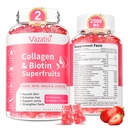 2 Pack Sugar Free Collagen Gummies för kvinnor Män, Multi Collagen Peptides Gummies Typ I II III V X med Biotin Vitamin A B C D E för Hair Skin Nails, Strawberry Flavor, 120 Count