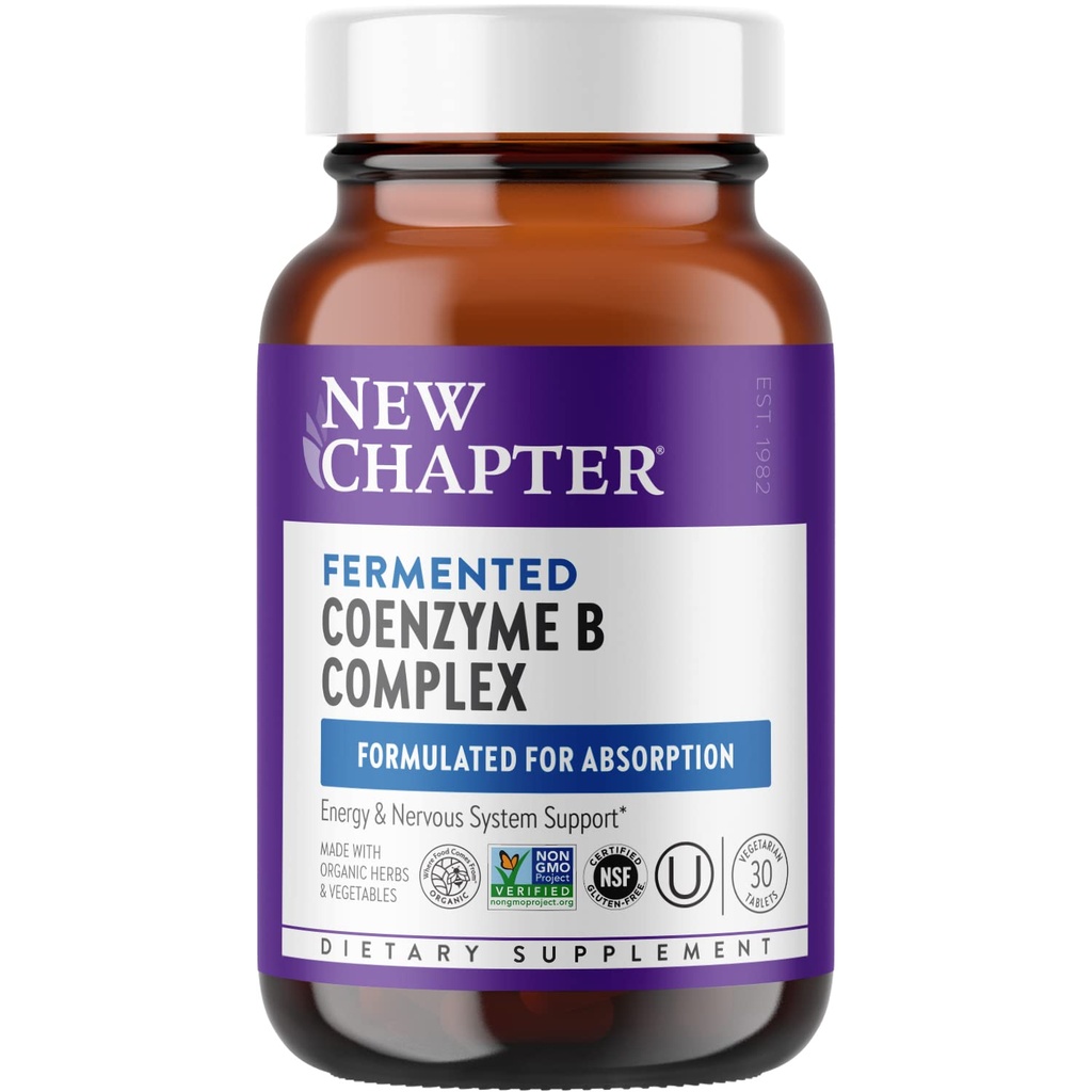 Nytt kapitel vitamin B-komplex - Fermenterad Coenzyme B-komplex Rik i vitamin B12 + Vitamin B6 + Biotin + Tillverkad med organiska ingredienser - 30 ct