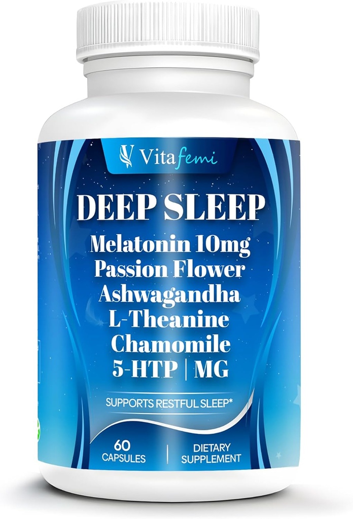 18-i-1 Melatonin10 mg, Natural Deep Sleep Supplement för vuxna, Non-Habit Forming, Ashwagandha, L-Theanine, Magnesium, Chamomile, 5-HTP, Non-GMO